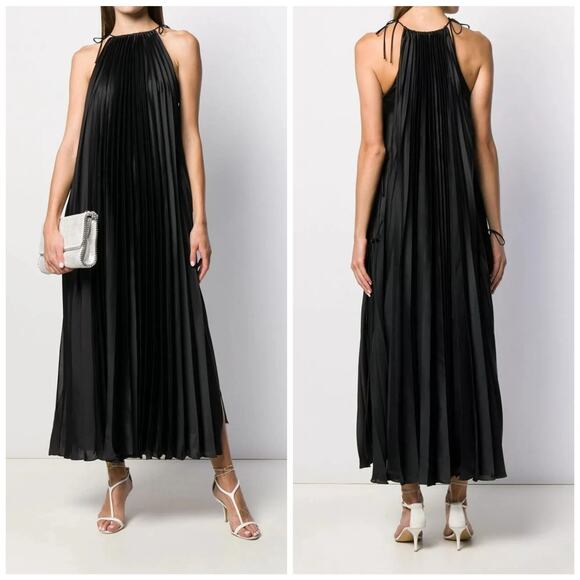 NWT Stella Mccartney Gold Satin Pleated Lace Up Midi Dress $1225 Sz IT 40 US 4 - Picture 2 of 13